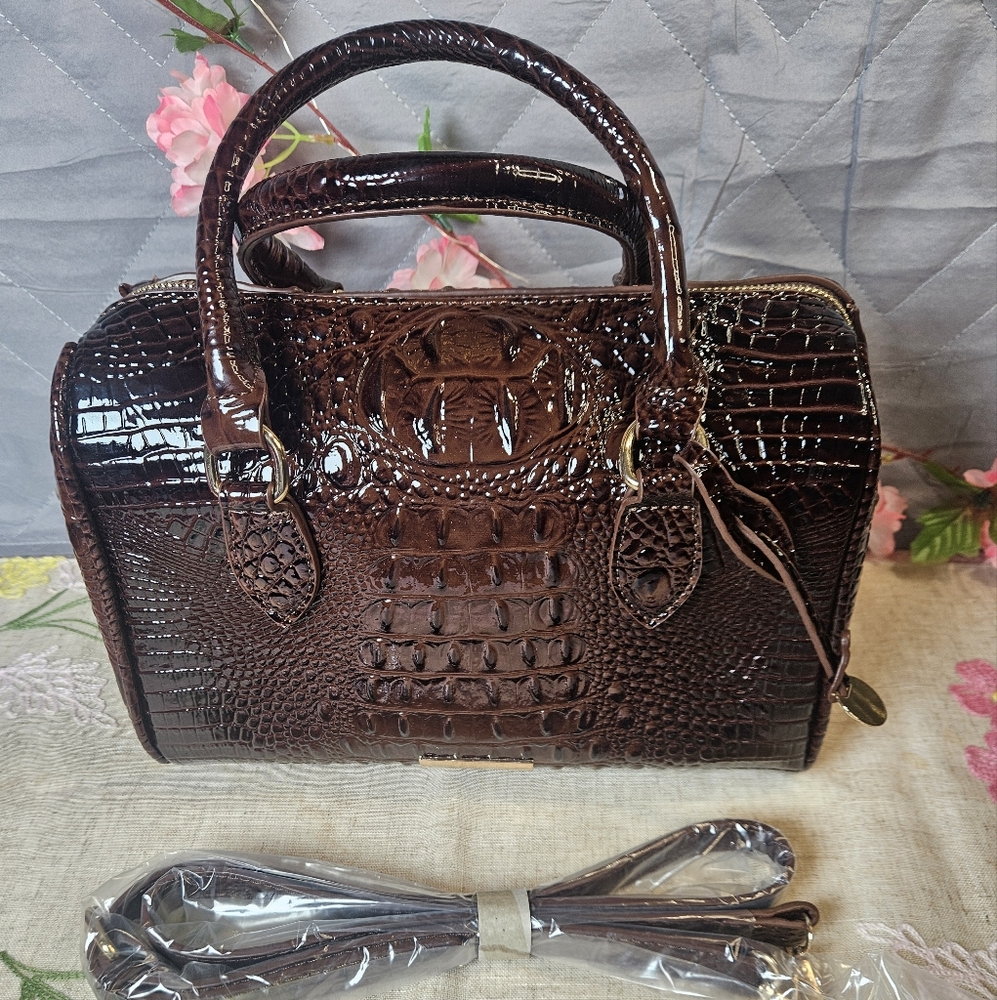 Elegant Brown Crocodile-Embossed Handbag